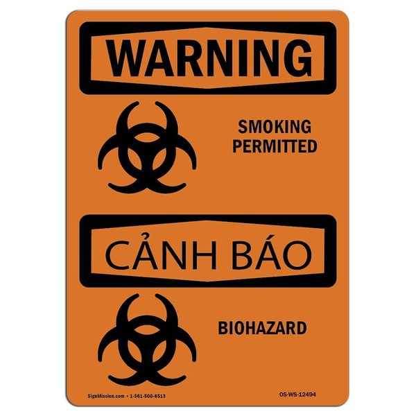 Signmission Safety Sign, OSHA WARNING, 7" Height, 10" Width, Aluminum, Biohazard Bilingual, Landscape OS-WS-A-710-L-12494